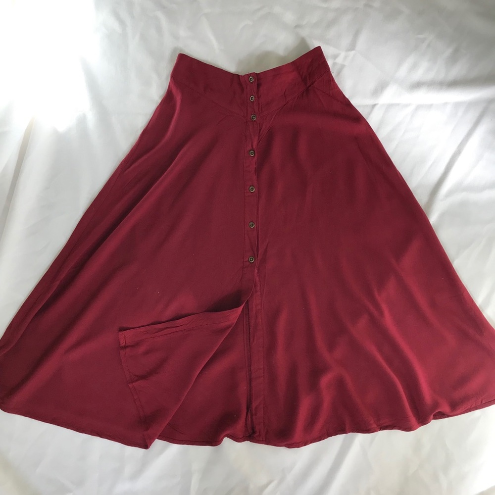 Wine red Urban Outfitters ecoté button midi skirt